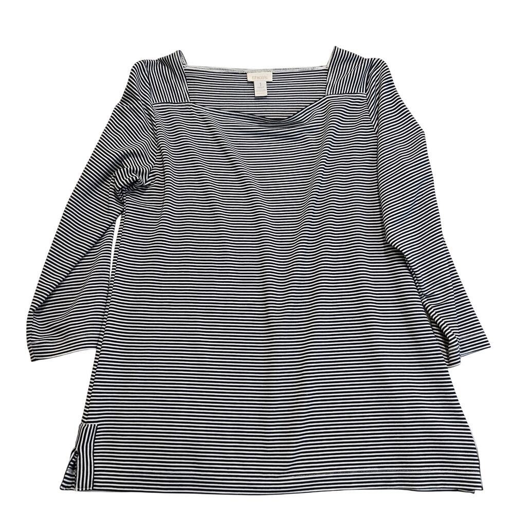 Chico's Marina Striped Pullover Top Square Neck Sz M Nautical Coastal